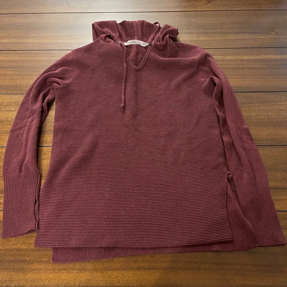 Athleta Women's Knit V-Neck Hooded Sweater size Xsmall cranberry